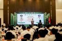 Bupati Pamekasan Baddrut Tamam saat memberikan sambutan di acara launching Universal Health Coverage (UHC) di Hotel Azana, Jalan Jokotole, Pamekasan.