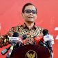 Menteri Koordinator Bidang Politik, Hukum, dan Keamanan (Menko Polhukam) Mahfud Md dalam keterangannya di Kompleks Istana Kepresidenan, Jakarta.