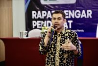 Joni Aswira Putra, Ketua SIEJ saat memberikan sambutan di acara Rapat Gelar Pendapat bertajuk 