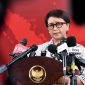 Menteri Luar Negeri Retno Marsudi menyampaikan keterangan pers di Kompleks Istana Kepresidenan Jakarta, pada Selasa, 16 April 2024. Foto: BPMI Setpres/Rusman