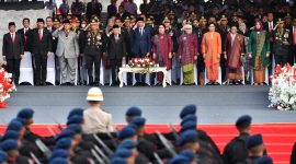Presiden Joko Widodo menekankan tantangan besar yang dihadapi Polri di masa depan dalam amanatnya pada Upacara Peringatan ke-78 Hari Bhayangkara di Monumen Nasional, Jakarta, pada Senin, 1 Juli 2024. Foto: BPMI Setpres/Muchlis Jr.