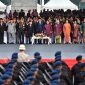 Presiden Joko Widodo menekankan tantangan besar yang dihadapi Polri di masa depan dalam amanatnya pada Upacara Peringatan ke-78 Hari Bhayangkara di Monumen Nasional, Jakarta, pada Senin, 1 Juli 2024. Foto: BPMI Setpres/Muchlis Jr.